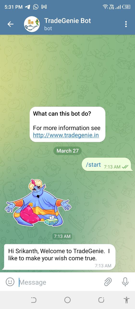 Telegram bot of TradeGenie